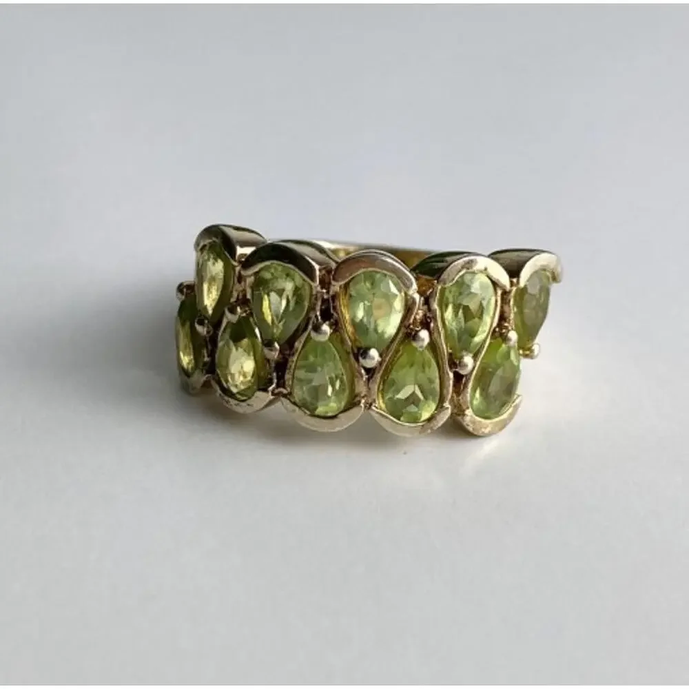 925 Sterling Silver Gold Plated Peridot Ring Size 6.5